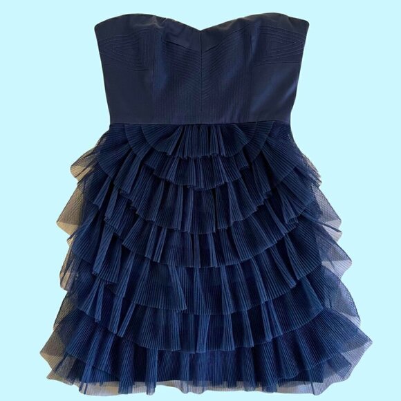 BCBGMAXAZRIA Navy Tulle Strapless Dress - Size 4 - Picture 1 of 7